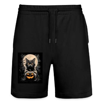 Cadeau d’Halloween Femmes Chat Hommes Enfants Décoration - Short de jogging bio TRAINER Stanley/Stella unisexe - noir - Devant - Nik (191cm) & Marisol (170cm)