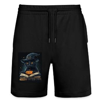 Halloween Gift Women Cat Men Kids Decoration - Stanley/Stella Trainer Unisex Organic Jogging Shorts - black - Front - Nik (191cm) & Marisol (170cm)