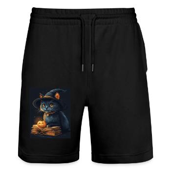 Cadeau d’Halloween Femmes Chat Hommes Enfants Décoration - Short de jogging bio TRAINER Stanley/Stella unisexe - noir - Devant - Nik (191cm) & Marisol (170cm)