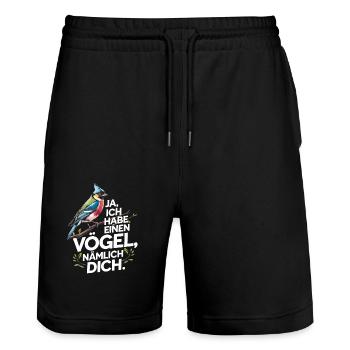 Ja ich habe einen Vogel für einen Vogelbesitzer - Stanley/Stella Unisex Bio Joggingshorts Trainer  - Schwarz - Vorne - Nik (191cm) & Marisol (170cm)