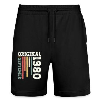 44. Geburtstag Original September 1980 Jahrgang 80 - Stanley/Stella Unisex Bio Joggingshorts Trainer  - Schwarz - Vorne - Nik (191cm) & Marisol (170cm)