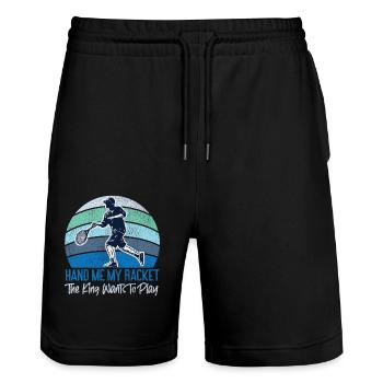 Funny Tennis Player Racket King - Stanley/Stella Trainer Unisex Organic Jogging Shorts - black - Front - Nik (191cm) & Marisol (170cm)
