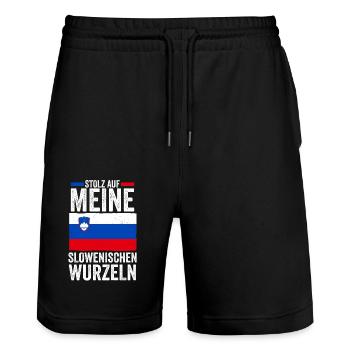 Slovènes Slovénie - Short de jogging bio TRAINER Stanley/Stella unisexe - noir - Devant - Nik (191cm) & Marisol (170cm)