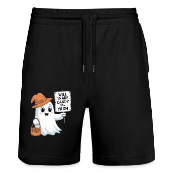 Trade Candy for Yarn Halloween Ghost Design - Stanley/Stella Trainer Unisex Organic Jogging Shorts - black - Front - Nik (191cm) & Marisol (170cm)