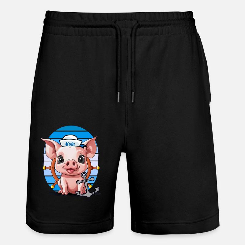 Schwein Matrose Steuermann Anker Maritim - Stanley/Stella Unisex Bio Joggingshorts Trainer  - Schwarz