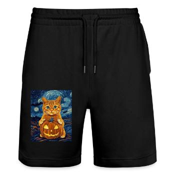 Halloween Gift Women Cat Men Kids Decoration - Stanley/Stella Trainer Unisex Organic Jogging Shorts - black - Front - Nik (191cm) & Marisol (170cm)