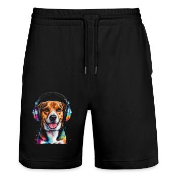 Beagle Headphones Dog Funny Animal Design Print - Stanley/Stella Trainer Unisex Organic Jogging Shorts - black - Front - Nik (191cm) & Marisol (170cm)