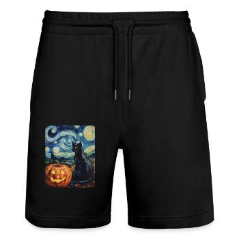 Halloween Gift Women Cat Men Kids Decoration - Stanley/Stella Trainer Unisex Organic Jogging Shorts - black - Front - Nik (191cm) & Marisol (170cm)