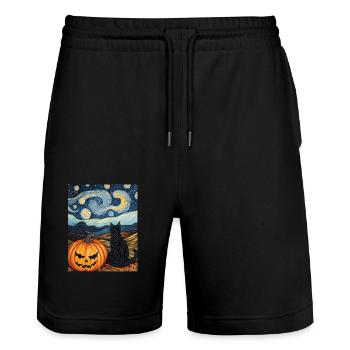 Halloween Gift Women Cat Men Kids Decoration - Stanley/Stella Trainer Unisex Organic Jogging Shorts - black - Front - Nik (191cm) & Marisol (170cm)