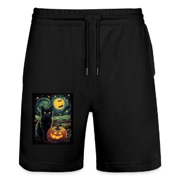 Halloween Gift Women Cat Men Kids Decoration - Stanley/Stella Trainer Unisex Organic Jogging Shorts - black - Front - Nik (191cm) & Marisol (170cm)