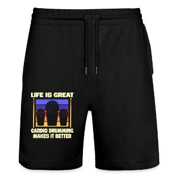 Life Is Great Cardio Drumming Makes It Better - Stanley/Stella Trainer Unisex Organic Jogging Shorts - black - Front - Nik (191cm) & Marisol (170cm)