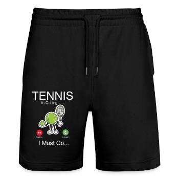 Funny Tennis Player Racket Phone - Stanley/Stella Trainer Unisex Organic Jogging Shorts - black - Front - Nik (191cm) & Marisol (170cm)
