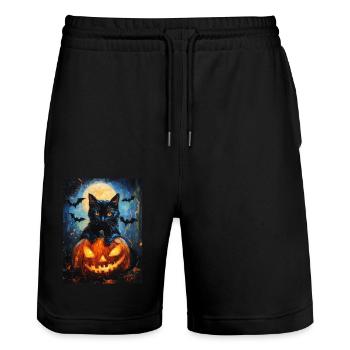 Halloween Gift Women Cat Men Kids Decoration - Stanley/Stella Trainer Unisex Organic Jogging Shorts - black - Front - Nik (191cm) & Marisol (170cm)