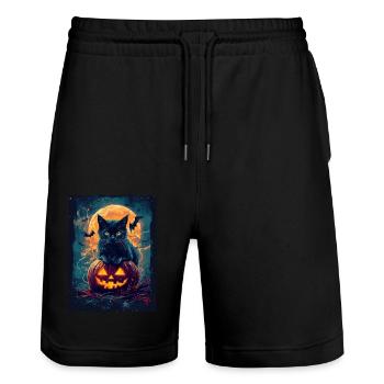 Halloween Gift Women Cat Men Kids Decoration - Stanley/Stella Trainer Unisex Organic Jogging Shorts - black - Front - Nik (191cm) & Marisol (170cm)