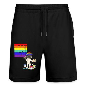 LGBT Cat Artist Gay Pride Rainbow Painter - Stanley/Stella Trainer Unisex Organic Jogging Shorts - black - Front - Nik (191cm) & Marisol (170cm)