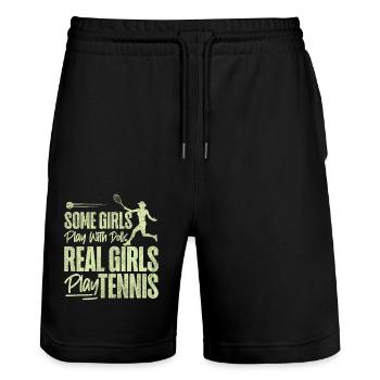 Drôle de joueur de tennis raquette fille - Short de jogging bio TRAINER Stanley/Stella unisexe - noir - Devant - Nik (191cm) & Marisol (170cm)
