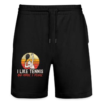 Raquette de joueur de tennis drôle j’aime - Short de jogging bio TRAINER Stanley/Stella unisexe - noir - Devant - Nik (191cm) & Marisol (170cm)