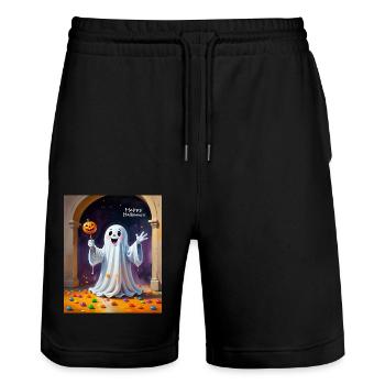 Fantôme joyeux avec citrouille - Short de jogging bio TRAINER Stanley/Stella unisexe - noir - Devant - Nik (191cm) & Marisol (170cm)