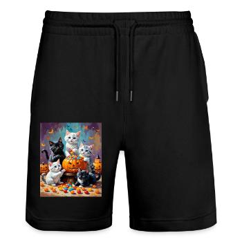 Halloween Kitten and Pumpkin Candy Bowl - Stanley/Stella Trainer Unisex Organic Jogging Shorts - black - Front - Nik (191cm) & Marisol (170cm)