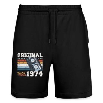 50th Birthday Vintage September 1974 Vintage 74 - Stanley/Stella Trainer Unisex Organic Jogging Shorts - black - Front - Nik (191cm) & Marisol (170cm)