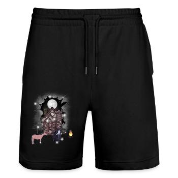 Château Halloween Mystique Médiéval Guerrier Lune - Short de jogging bio TRAINER Stanley/Stella unisexe - noir - Devant - Nik (191cm) & Marisol (170cm)