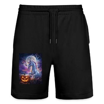 Halloween Gift Women Unicorn Men Kids - Stanley/Stella Trainer Unisex Organic Jogging Shorts - black - Front - Nik (191cm) & Marisol (170cm)