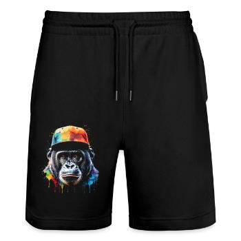 Gorilla Snapback Cap Monkey Cool Animal Design Print - Short de jogging bio TRAINER Stanley/Stella unisexe - noir - Devant - Nik (191cm) & Marisol (170cm)