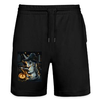 Halloween Gift Women Unicorn Men Kids - Stanley/Stella Trainer Unisex Organic Jogging Shorts - black - Front - Nik (191cm) & Marisol (170cm)