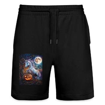 Halloween Gift Women Unicorn Men Kids - Stanley/Stella Trainer Unisex Organic Jogging Shorts - black - Front - Nik (191cm) & Marisol (170cm)