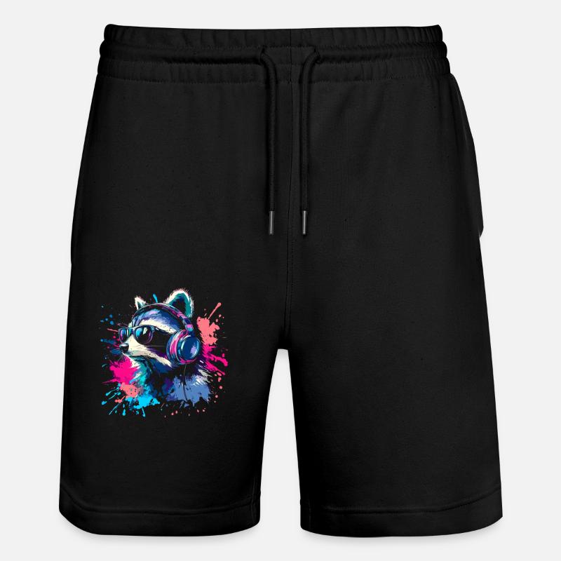 Bunter Zocker Waschbär mit Headset - Stanley/Stella Unisex Bio Joggingshorts Trainer - Schwarz