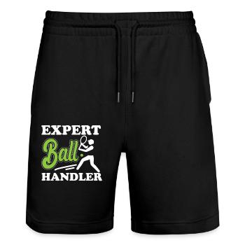 Drôle de joueur de tennis raquette jeu de mots - Short de jogging bio TRAINER Stanley/Stella unisexe - noir - Devant - Nik (191cm) & Marisol (170cm)