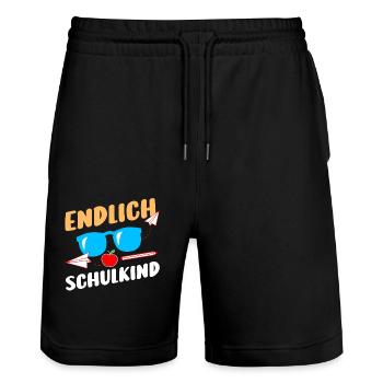 Erste Klasse Grundschule Schulbeginn Geschenk - Stanley/Stella Unisex Bio Joggingshorts Trainer  - Schwarz - Vorne - Nik (191cm) & Marisol (170cm)