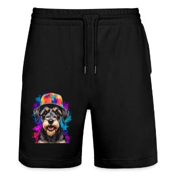 Zwergschnauzer Snapback Cap Hund Tier Design Print - Stanley/Stella Unisex Bio Joggingshorts Trainer  - Schwarz - Vorne - Nik (191cm) & Marisol (170cm)