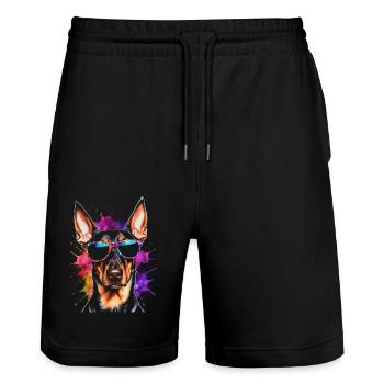 Doberman Sunglasses Dog Funny Design Print - Stanley/Stella Trainer Unisex Organic Jogging Shorts - black - Front - Nik (191cm) & Marisol (170cm)