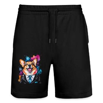 Corgi Costume Chien Coloré Drôle Animal Design Imprimer - Short de jogging bio TRAINER Stanley/Stella unisexe - noir - Devant - Nik (191cm) & Marisol (170cm)