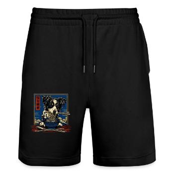 Hunde Motiv Manga Ramen Nudel Hund Anime Kunst - Stanley/Stella Unisex Bio Joggingshorts Trainer  - Schwarz - Vorne - Nik (191cm) & Marisol (170cm)