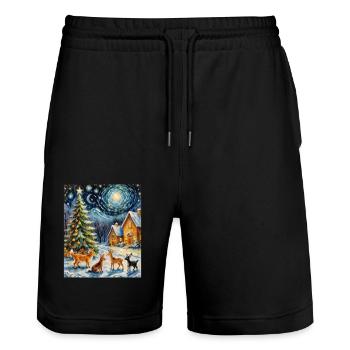 Verzauberte Winternacht Enchanted Winter Night - Stanley/Stella Trainer Unisex Organic Jogging Shorts - black - Front - Nik (191cm) & Marisol (170cm)