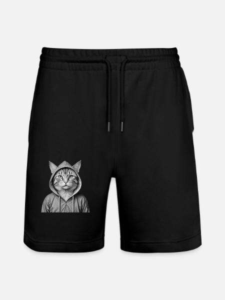 Coole Katze mit Kapuzenpullover - Stanley/Stella Unisex Bio Joggingshorts Trainer  - Schwarz