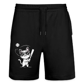 Chat avec des lunettes de soleil jouant au baseball - Short de jogging bio TRAINER Stanley/Stella unisexe - noir - Devant - Nik (191cm) & Marisol (170cm)