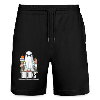 Cute Book Lover Ghost - Stanley/Stella Trainer Unisex Organic Jogging Shorts - black - Front - Nik (191cm) & Marisol (170cm)
