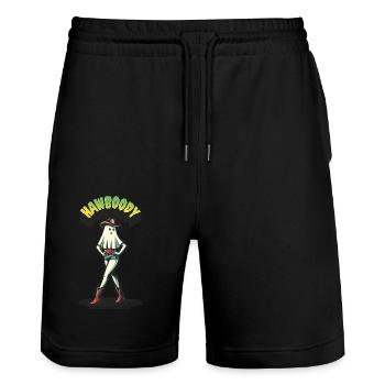 Cowboy Girl Ghost Funny Hawboody Saying - Stanley/Stella Trainer Unisex Organic Jogging Shorts - black - Front - Nik (191cm) & Marisol (170cm)