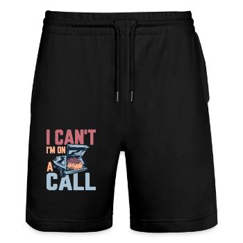 I Can't I'm On A Call Mortuary Mortician - Stanley/Stella Trainer Unisex Organic Jogging Shorts - black - Front - Nik (191cm) & Marisol (170cm)