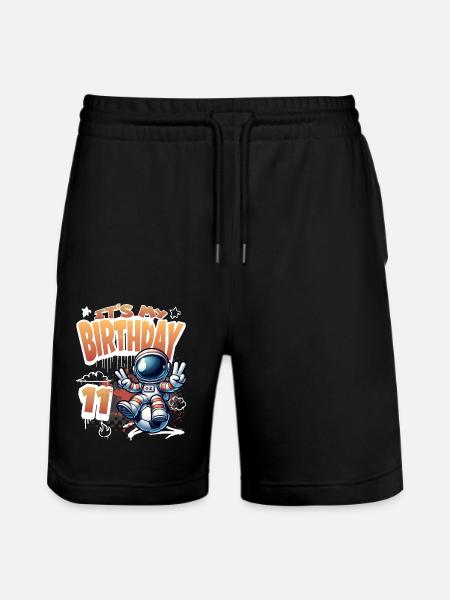Football Astronaut 11th Birthday - Stanley/Stella Trainer Unisex Organic Jogging Shorts - black