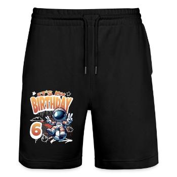 Soccer Astronaut 6th Birthday - Stanley/Stella Trainer Unisex Organic Jogging Shorts - black - Front - Nik (191cm) & Marisol (170cm)