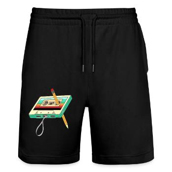 Cassette Tape Pencil 1980s Retro Vintage - Stanley/Stella Trainer Unisex Organic Jogging Shorts - black - Front - Nik (191cm) & Marisol (170cm)