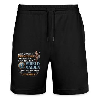 Wer Will Eine Prinzessin Wenn Du Eine Schildmaid - Stanley/Stella Unisex Bio Joggingshorts Trainer  - Schwarz - Vorne - Nik (191cm) & Marisol (170cm)