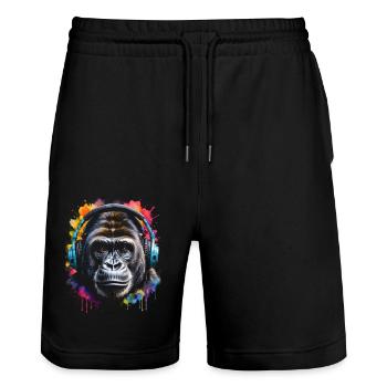 Casque Gorille Singe Coloré Animal Design Imprimer - Short de jogging bio TRAINER Stanley/Stella unisexe - noir - Devant - Nik (191cm) & Marisol (170cm)