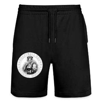 WOMAN POWERFUL AND ALWAYS READY - Stanley/Stella Trainer Unisex Organic Jogging Shorts - black - Front - Nik (191cm) & Marisol (170cm)