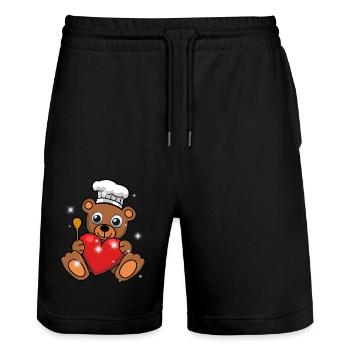 Teddy Bear Cook Cooks Cook - Stanley/Stella Trainer Unisex Organic Jogging Shorts - black - Front - Nik (191cm) & Marisol (170cm)