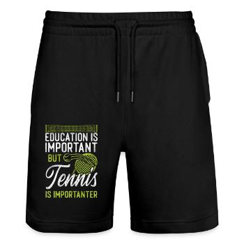 Raquette de joueur de tennis drôle - Short de jogging bio TRAINER Stanley/Stella unisexe - noir - Devant - Nik (191cm) & Marisol (170cm)